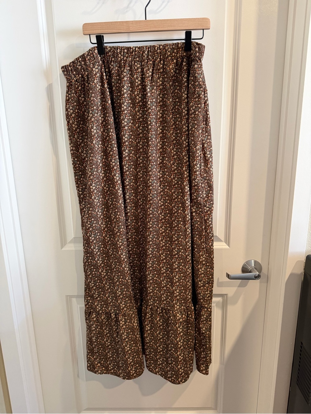 Emery Rose Women's Corduroy Brown Floral Elastic-Waist Maxi Skirt Size 3XL NWT